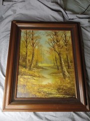 Phillip Cantrell Oil Painting on Canvas Landscape Trees River Fall 22×26 framed
