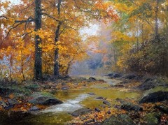 Canvas Print Oil painting Picture Landscapes Autumn scene Creek on canvas L078