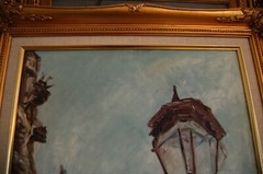 FRAMED ORIGINAL OIL BENT COLONIAL STREET LIGHTS THE AMERICAS ARTIST: HECTO VIDAL