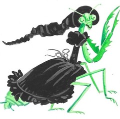 4X4 INCH PRINT OF PAINTING RYTA HALLOWEEN DANCING MANTIS BUG INSECT ART WITCH