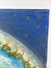 Original Painting Surreal Earth Sky Trees Dreamscape Clouds Signed Goug 22×28”