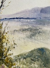 1910 Delicate Double-sided landscape watercolor by G.M. Hammell listed OH artist