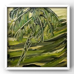 Green Bali Jungle Fields Painting, Modern Abstract Palm Tree Nature Artwork Gift