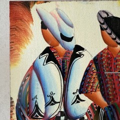 Vintage Guatemalan Folk Art Painting Mayan Figures Solola Wood Panel 11×8