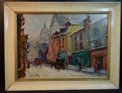 G. Costa School of Paris Painting of Monmartre Street and Sacre Coeur