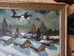 Russian Snow Scene,by Moonlight, Fine Framed Oil Painting,Signed.