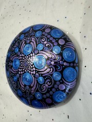 Artisan Hand Painted Man Made Rock | Mandala Blue Swirl Colorful Art 4.5″