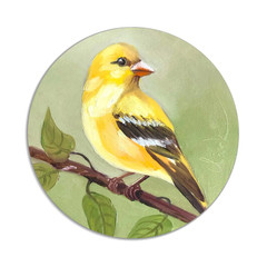 Original Oil Painting Bird Art on Round Wood Panel Miniature Nature Decor