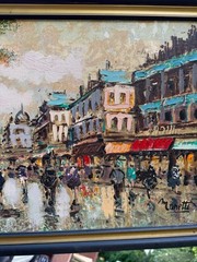 Vintage Paris Street Scene Oil Painting Manetti Signed Mid Century Parisian Art