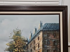 Vintage Henri Rogers Paris Street Cityscape Oil Painting Signed FRAMED 54″×29″