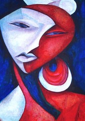Portrait of a girl in the style of Kazimir Malevich. Acrylic. Original.