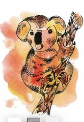 ACEO, PRINT Of My Watercolor Art, Koala Bear, Marsupial, Australia