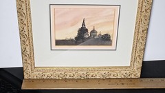 Original Watercolor Professional Artist Framed „Church At Sunset“ Bethlehem PA