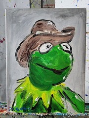 Aleph Original Kermit the Frog Painting 9×12 Pop Art Acrylic Canvas Wall Decor