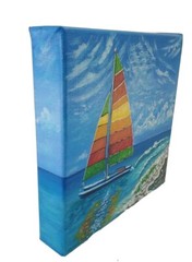 Sailboat in the Ocean Acrylic Painting 8×8 1 1/2 inch gallery wrapped canvas