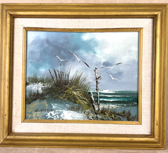 Original Ocean Seascape Oil Painting by G. Martino Signed Framed Beach Dunes