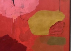 Large Abstract Painting in Reds by Artist John Luckett, 48” X 60”, Signed
