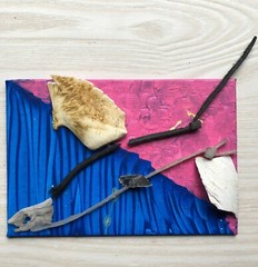 SEA SENSE 1 Small Abstract Fish Collage Art Painting Steven Tannenbaum Art Tao-E