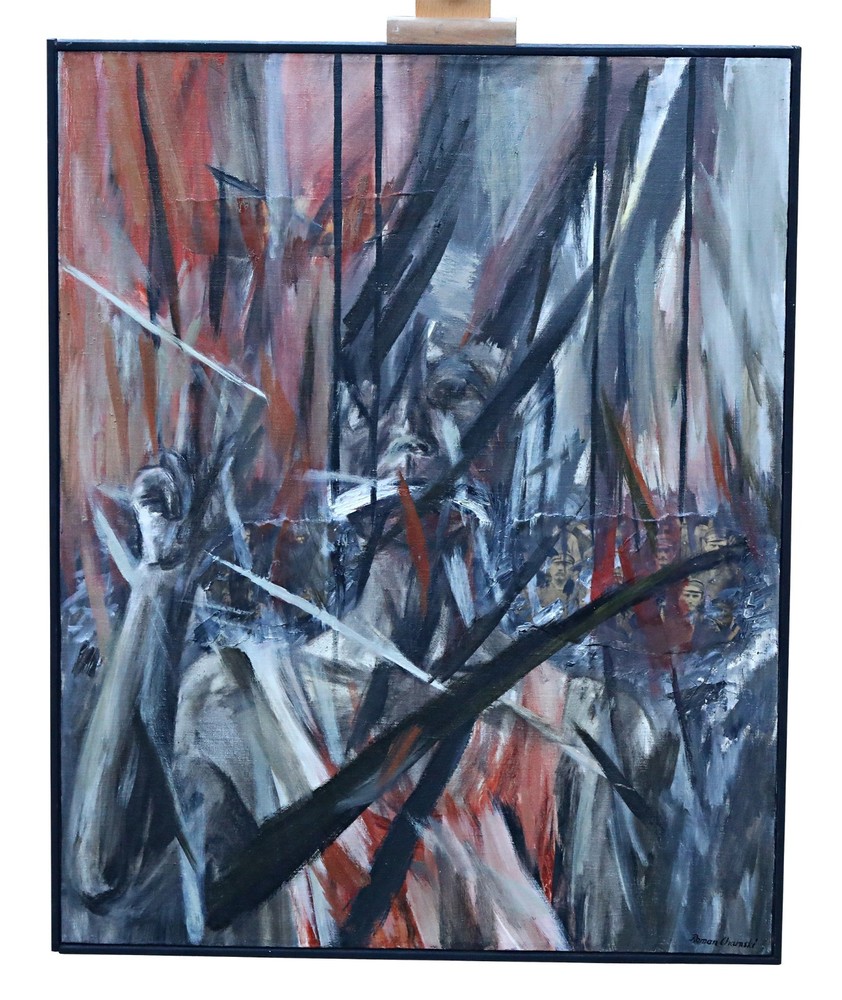 Roman Chamski „The Protest“ Oil Painting War Scene Portrait 75x95cm RFN Framed