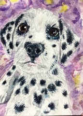 Dalmatian puppy dog painting double ACEO 3.5 by 5 inches