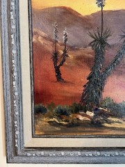 Vintage Original Arizona Desert Joshua Trees Landscape Oil Painting by: Le Fin