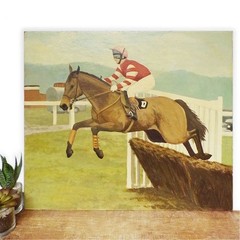 Hand-Painted Oil Painting Equestrian Horse Jumping Portrait Canvas Art MQ1788