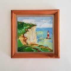 Beachy Head Lighthouse Original Painting England Seascape Modern Wall Artwork