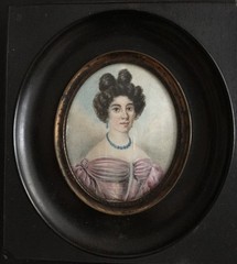 Portrait Miniature of Woman in Pink Dress Papier Mache Frame, c. 1850