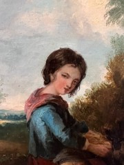 Antique 19 century Pastoral Genre Original Oil Canvas Painting European School
