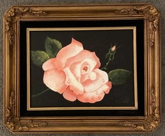Vntg Pink Rose Original Oil Painting Still Life Floral 14” X 17” Free Ship!