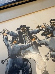 Mogal J. Judaica “Men Dancing”Framed Watercolor Painting Art signed 11.75x 9”