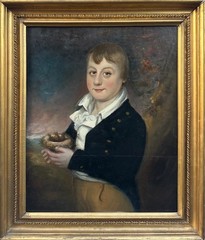English Naive Artist (early 19TH Cen-ry) : Portrait Of A Young Boy ,Oil On Board