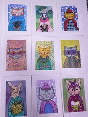ACEO Cat “Stevie” Dancing By JennWatercolor Miniature Painting Art Card ATC