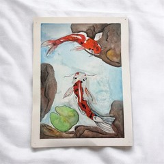 Whispering Koi – Original 9×12 Watercolor Painting
