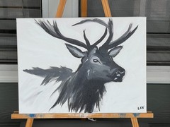 Laeknapes Monochromatic Elk Abstract Art 12X16 Canvas Expressionist Home Decor