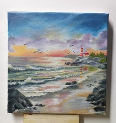 Art 8″/8″ Original Oil painting, Sunset. Stretched Canvas