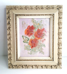 Original Signed Painting ~ ABSTRACT FLORAL Framed 15″ x 13″ Cream & Gold Frame