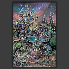 „SPRING GREEN“ canvas print, fantasy tattoo graffiti surreal lowbrow trippy town