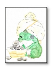 Frog Relaxed Spa Funny Cute Bathroom Wall Art Original 11 by 14 Canvas Panel