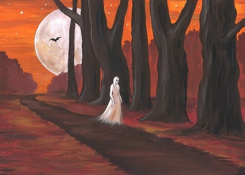 ACEO PRINT OF PAINTING RYTA HALLOWEEN GHOST VAMPIRE SPIRIT Folk Art Romania 🎃
