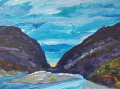 Mountains on Road Colorful Landscape Signed Original Acrylic Painting BACH