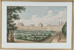 19th Century French School watercolor View of Paris Chateau des Tuileries 1838