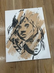 Original Abstract Three Girl Face Painting 14×11 canvas Modern Wall Art Home New
