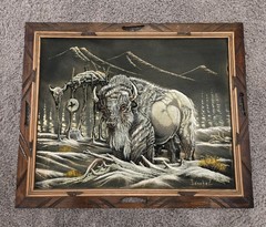 Vintage Ernesto Sanchez White Buffalo Southwestern Burial Spirit Velvet Painting