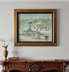 Romantic Parisian Original Vintage Oil Painting Signed Framed Gold Gilt Carousel