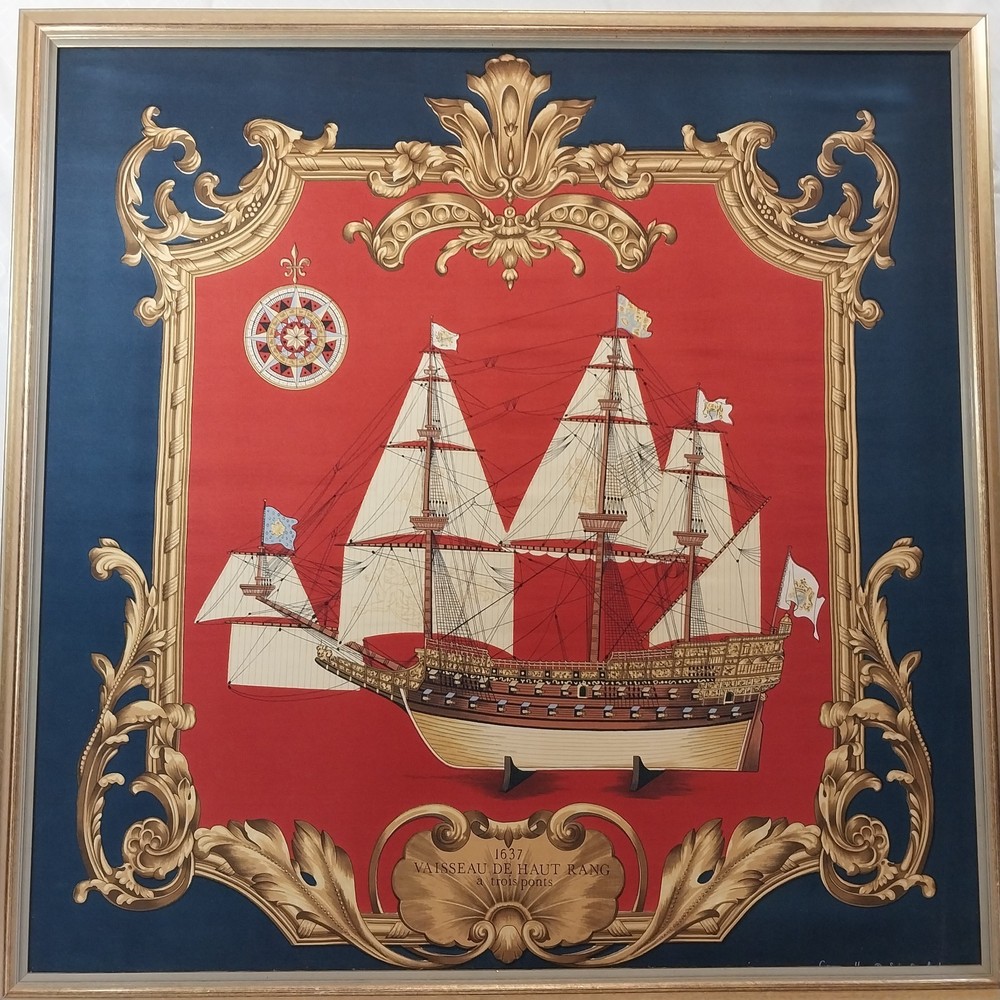 Echo Scarf Cavelle Nautical Imported French Vintage Framed Silk – 32″x32″