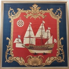 Echo Scarf Cavelle Nautical Imported French Vintage Framed Silk – 32″x32″