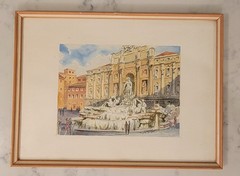Trevi Fountain in Rome, Italy, signed by an artist named A. Lazzarini. 