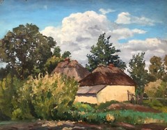 Oil Painting Unframed House Near the Forest Cherkas A Nature Painting Art n642
