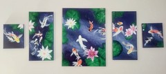 Office Wall Art And Decor, Koi Fish Pond Painting, 5 Canvas, 3 Sizes